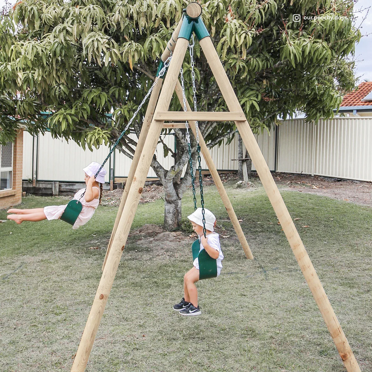 Amber 3 Double Belt Timber Swing Set - Image 3