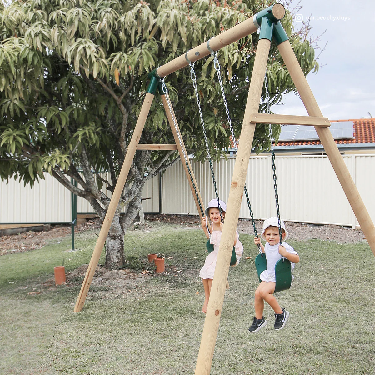 Amber 3 Double Belt Timber Swing Set - Image 6