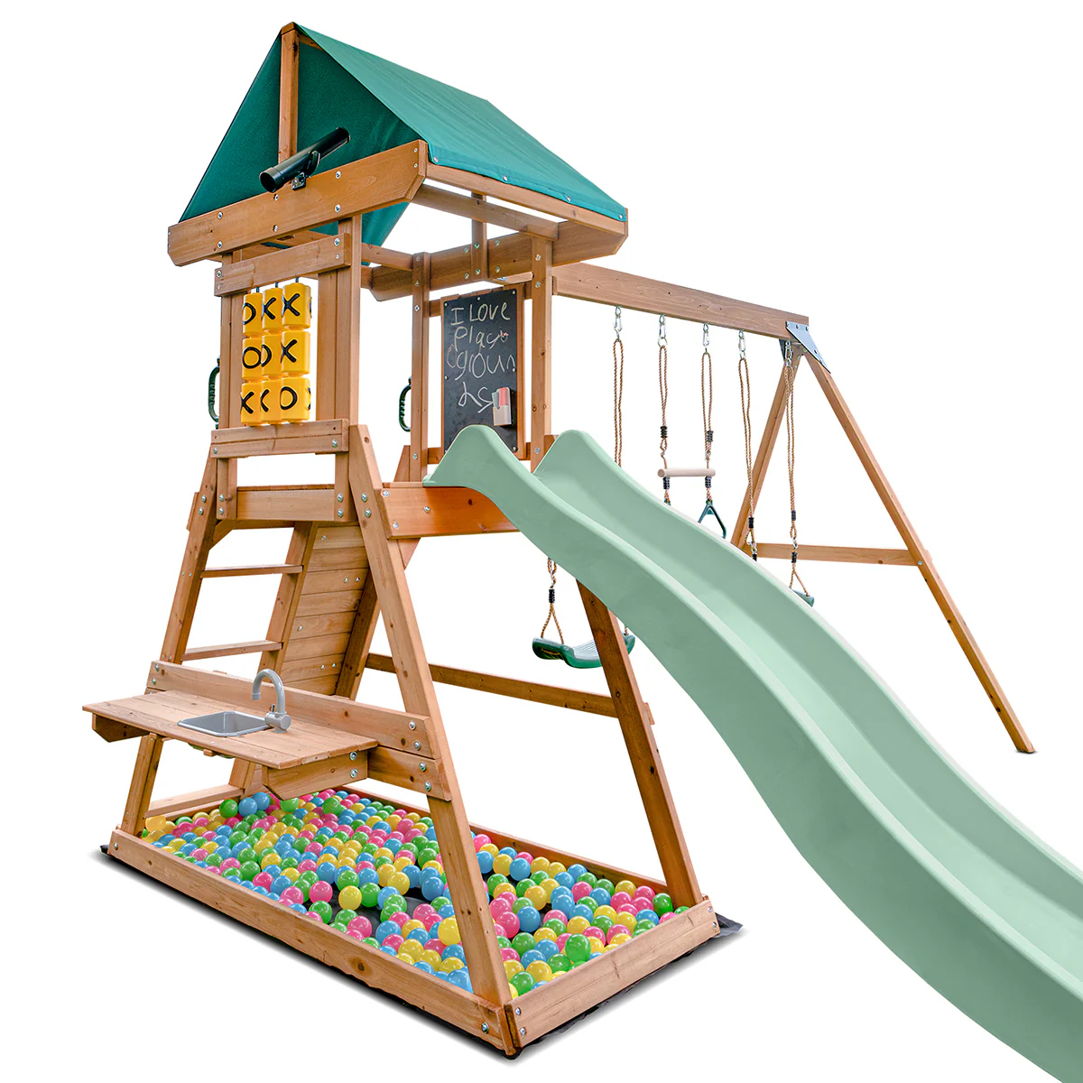 Birmingham Swing Set & Playground with 2.2m Slide (Pastel Green) - Image 3