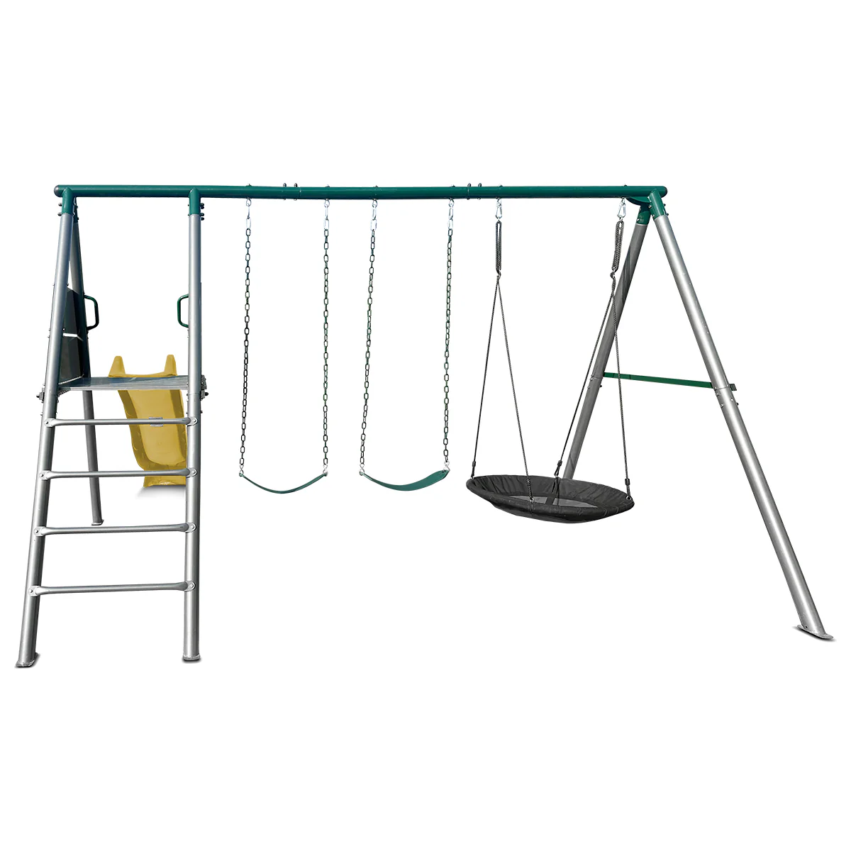 Europa Commercial Grade Steel Swing Set with Climb & 2.2m Slide (Yellow) - Image 5