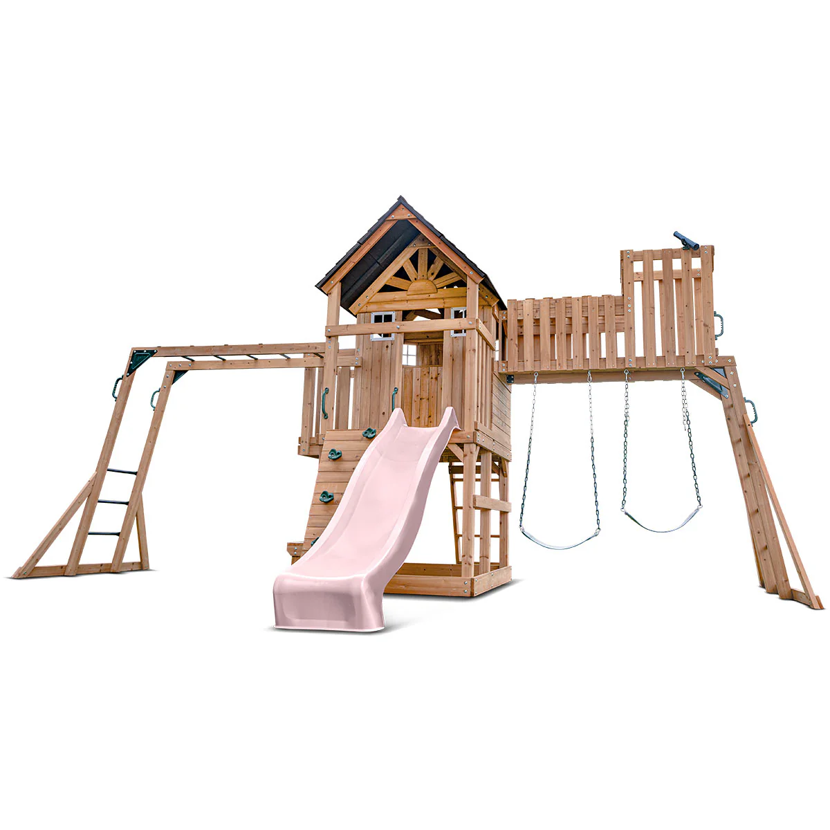 Kensington Swing Set, Monkey Bars & Playground with 2.2m Slide (Pastel Pink) - Image 13