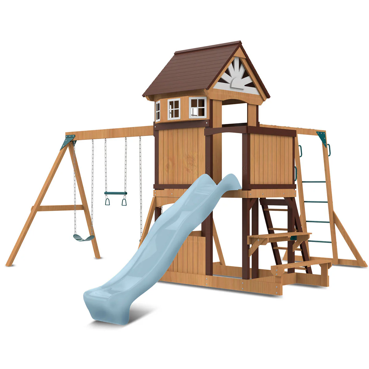 Meer Brook Swing Set, Monkey Bars & Playground with 2.2m Slide (Pastel Blue) - Image 11