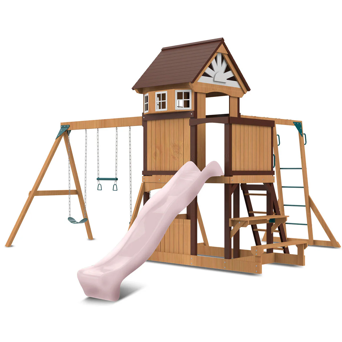 Meer Brook Swing Set, Monkey Bars & Playground with 2.2m Slide (Pastel Pink) - Image 11