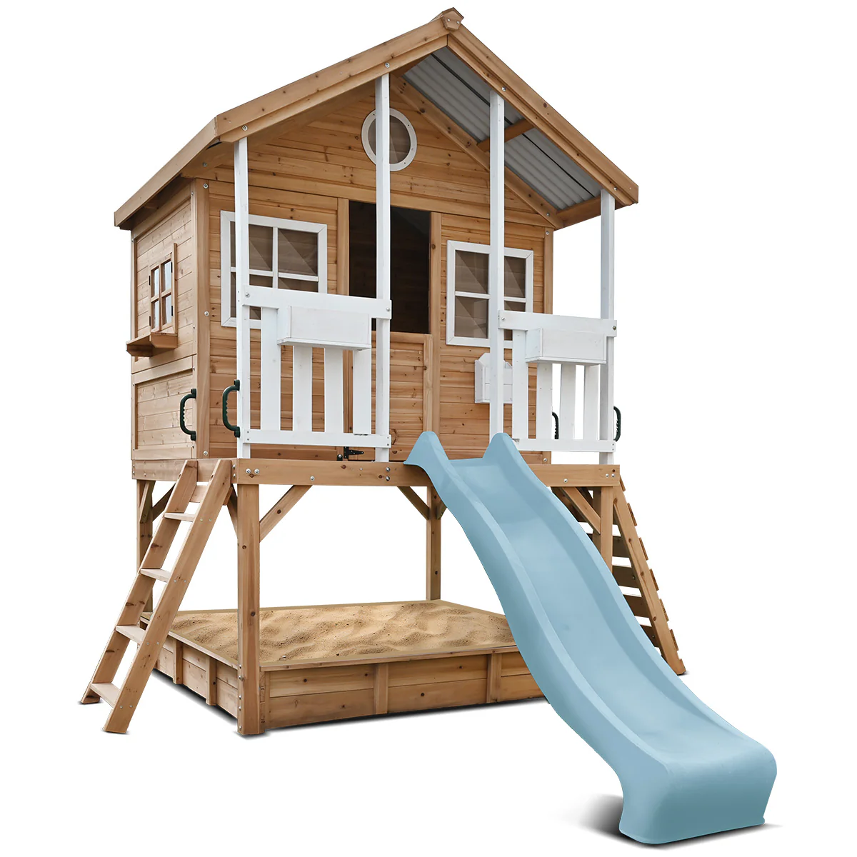 Winchester Cubby House (Elevated 1.2m) with 2.2m Slide (Pastel Blue)
