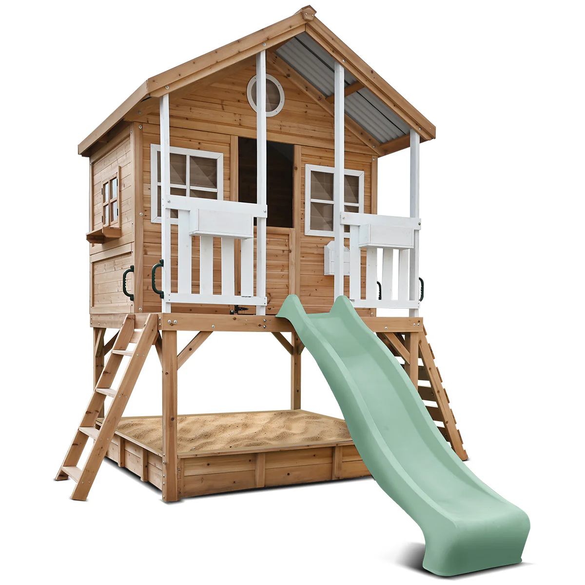 Winchester Cubby House (Elevated 1.2m) with 2.2m Slide (Pastel Green)