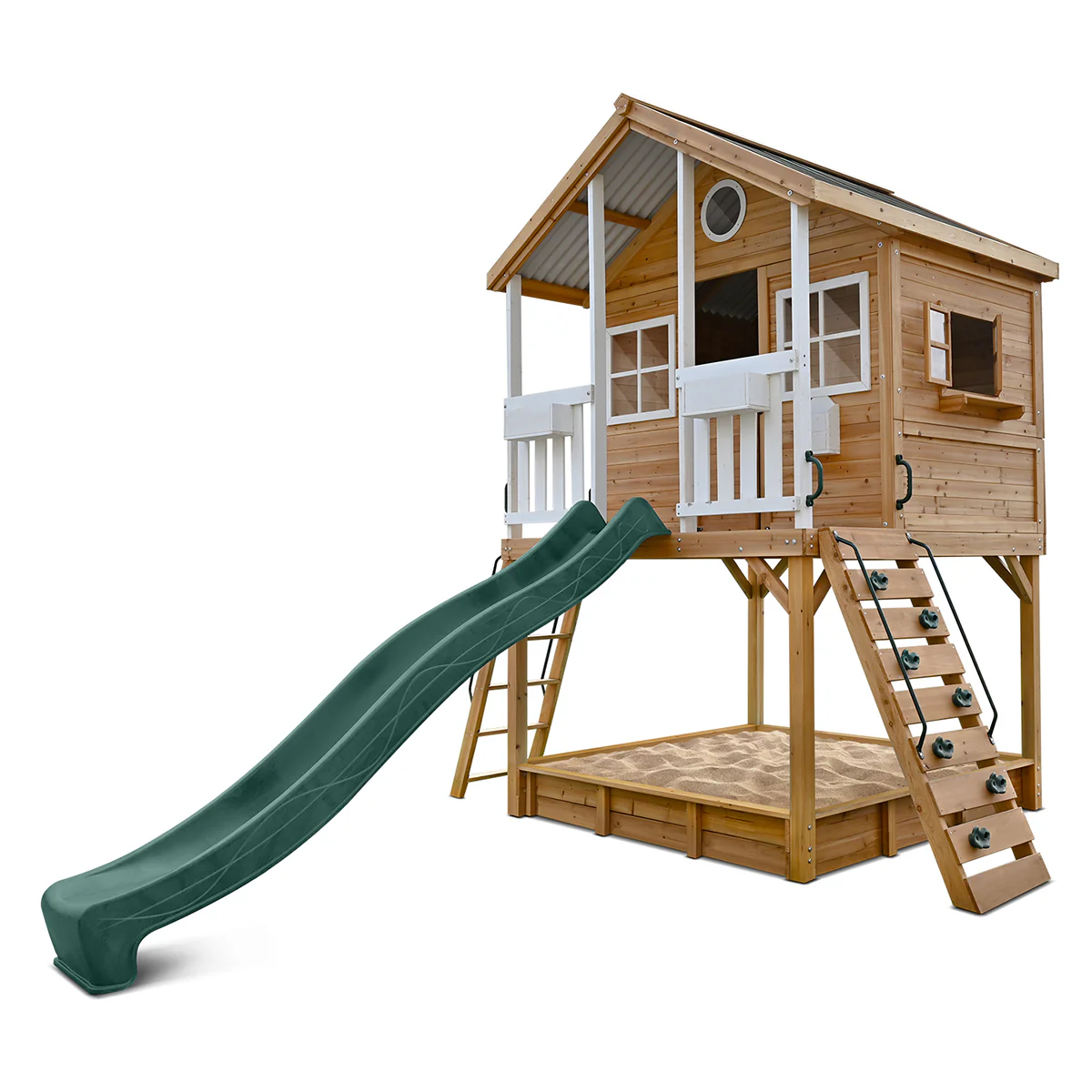 Winchester Cubby House with 1.45m Elevation Platform and 3m Green Slide - Image 3
